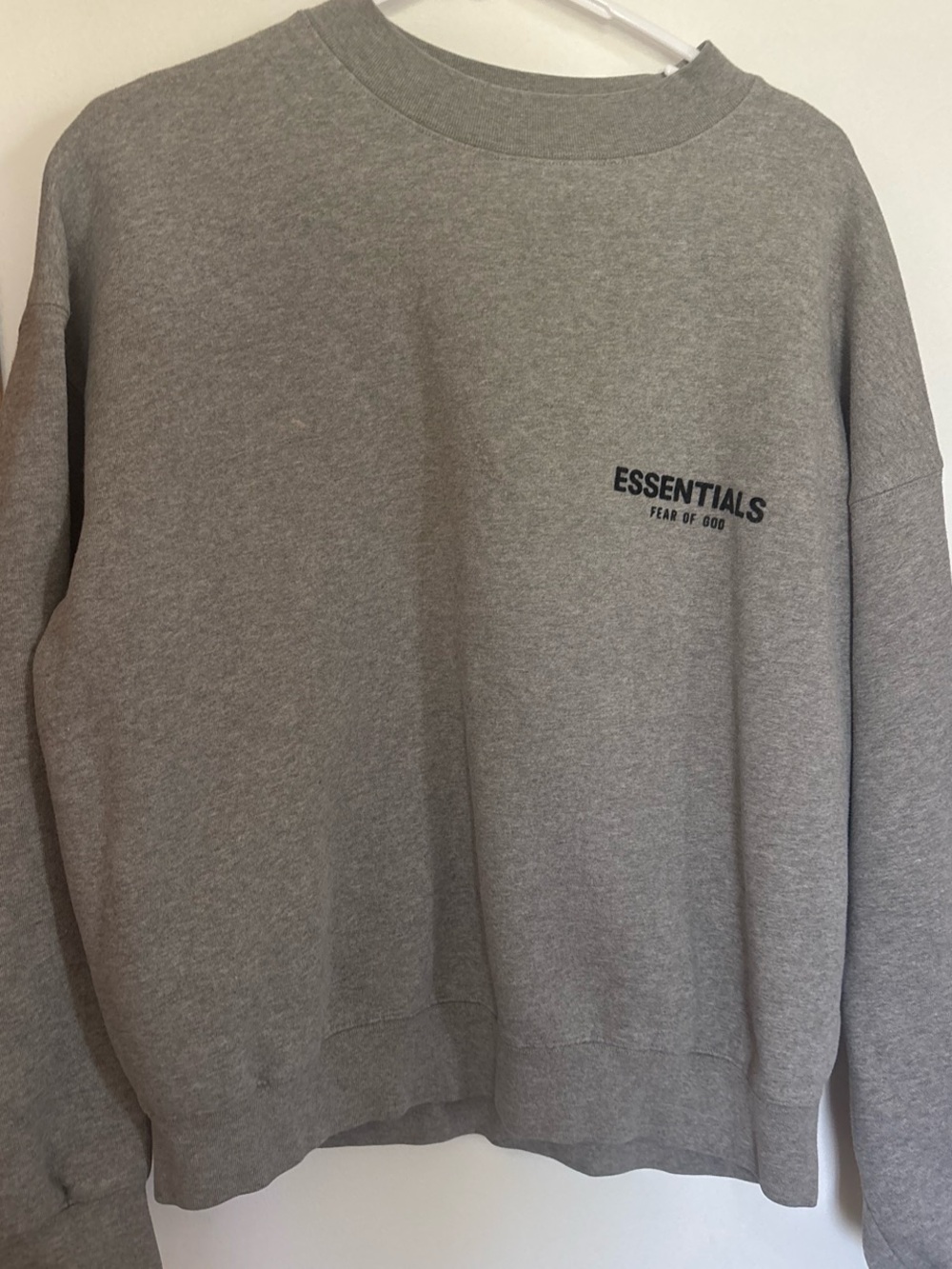 fear of god essentials grey crewneck size small